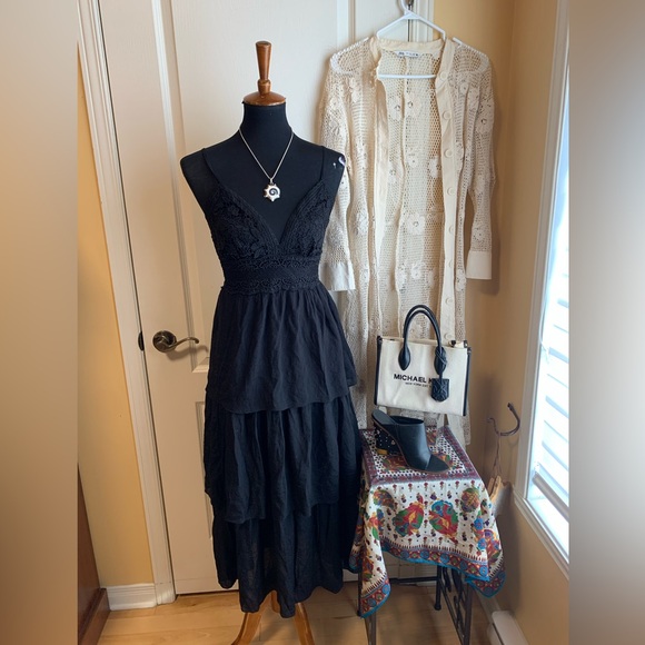 Rebellion Dresses & Skirts - Rebellion Black Layered tiered Maxi Dress